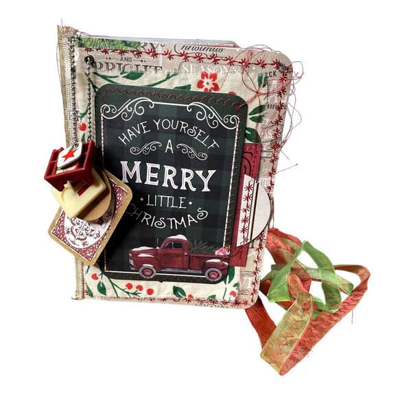 Christmas Junk Journal  With Charm u Washi  Fabric Wrap Tons Ephemera Handmade 5 - Picture 5 of 16